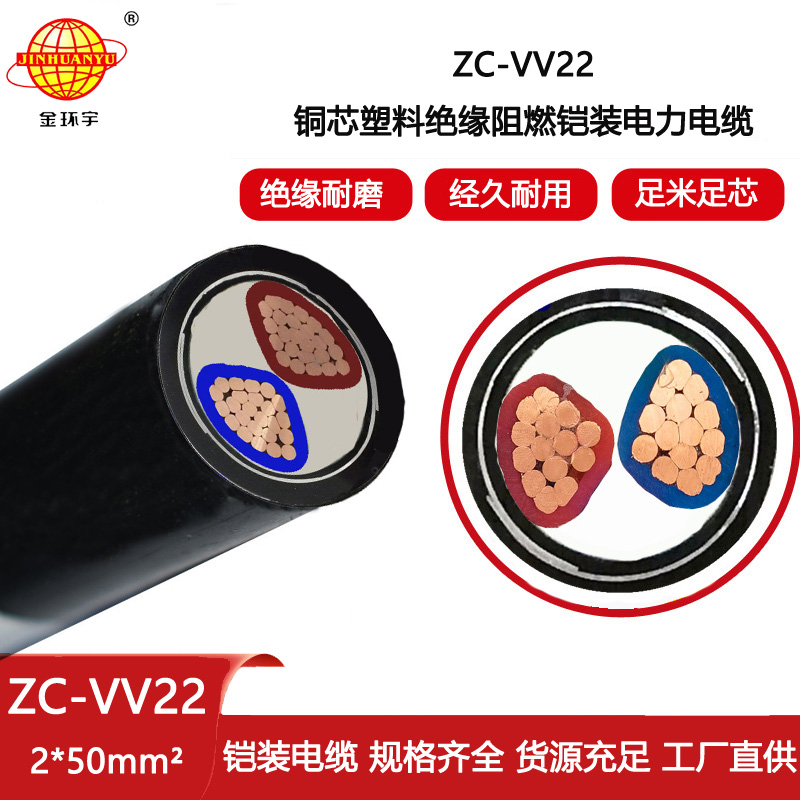 金環(huán)宇電線電纜 ZC-VV22-2X50平方 深圳阻燃電纜 銅芯電力電纜