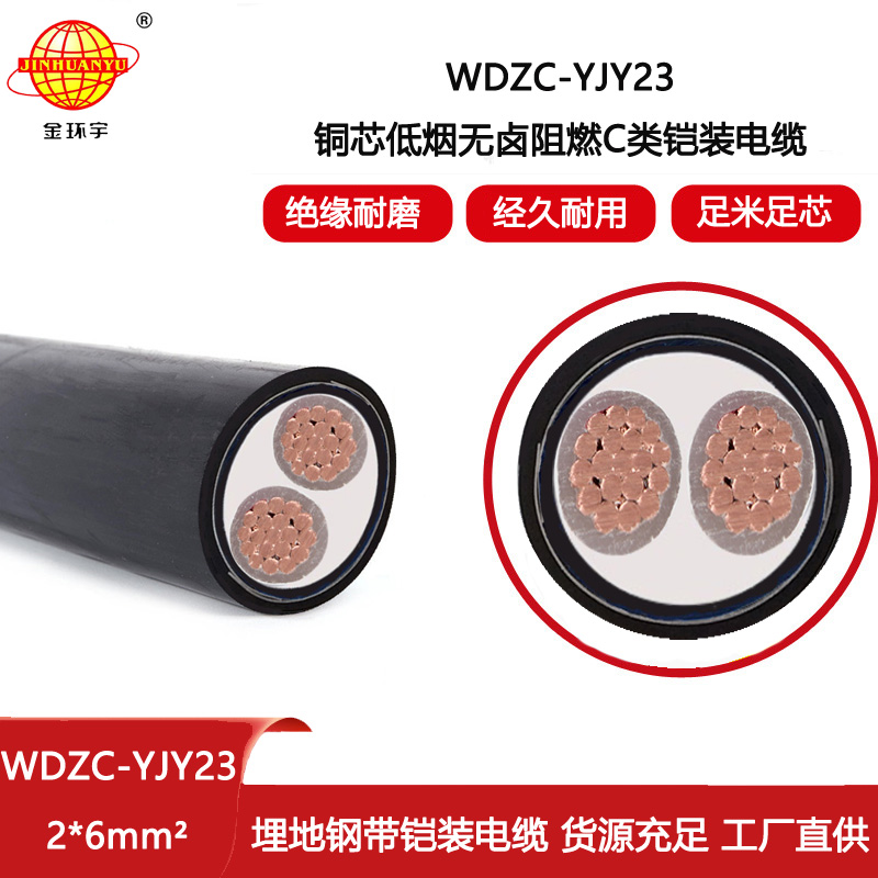 金環(huán)宇電線電纜 WDZC-YJY23-2X6鋼帶鎧裝電力電纜 低煙無(wú)鹵阻燃c類電纜