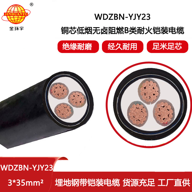 金環(huán)宇電線(xiàn)電纜 耐火阻燃b類(lèi)電纜 WDZBN-YJY23-3X35低煙無(wú)鹵鎧裝電纜